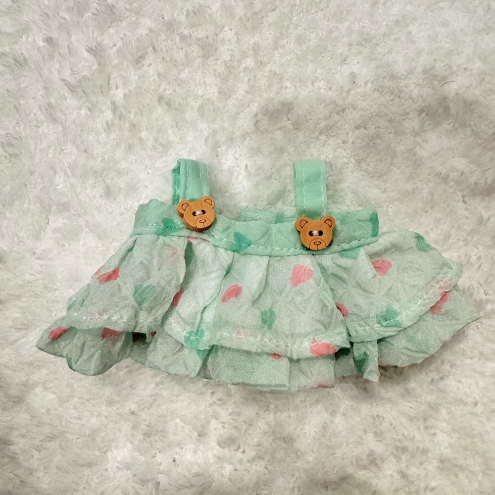 Labubu Adorable Mint Green Ruffled Dress with Bear Accents